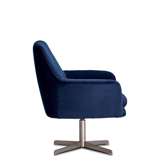 Xander Dark Blue Velvet Swivel Accent Chair (4)