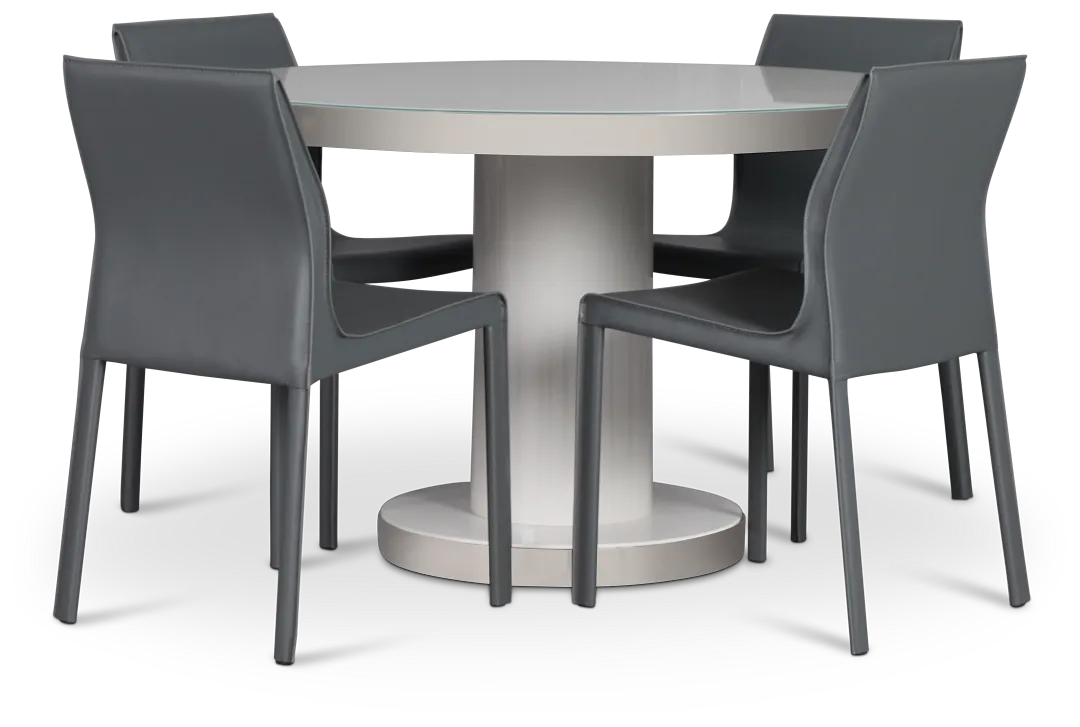 Miami White 47" Round Table & 4 Upholstered Chairs