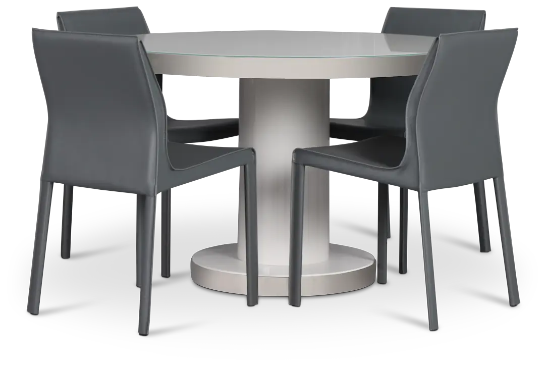 Miami White 47" Round Table & 4 Upholstered Chairs Miami White 47" Round Table & 4 Upholstered Chairs