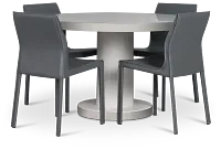 Miami White 47" Round Table & 4 Upholstered Chairs