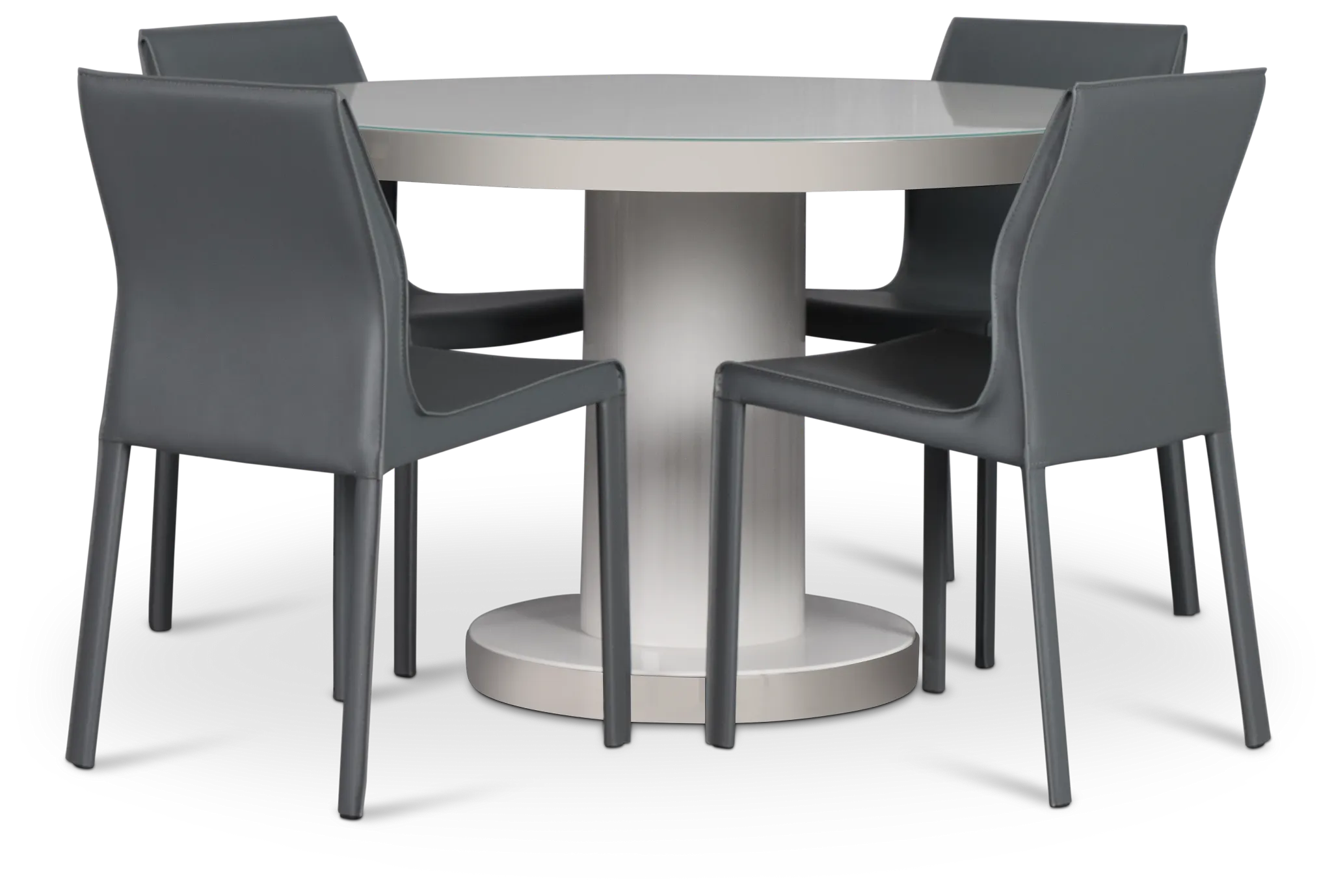 Miami White 47" Round Table & 4 Upholstered Chairs