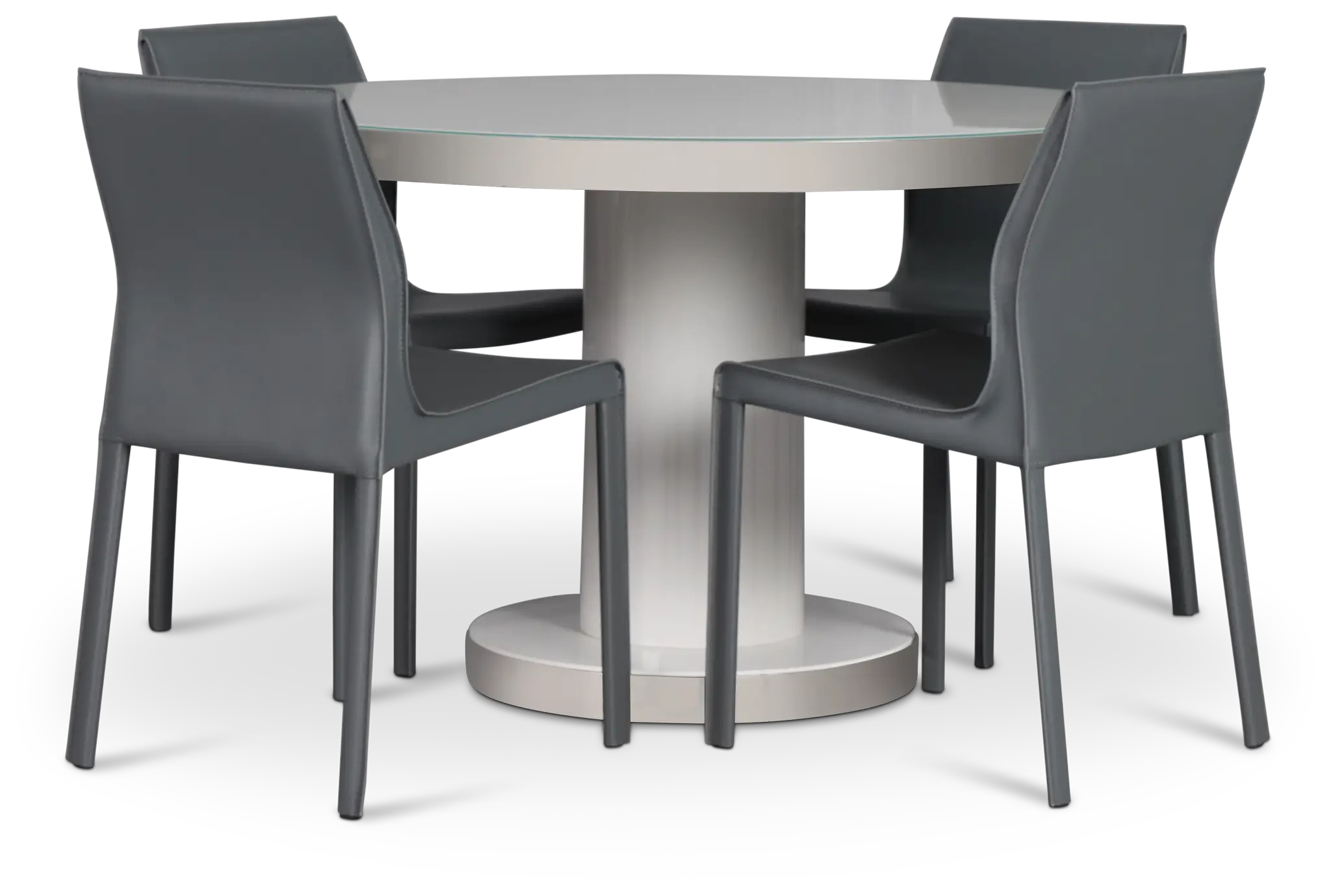 Miami White 47" Round Table & 4 Upholstered Chairs Miami White 47" Round Table & 4 Upholstered Chairs