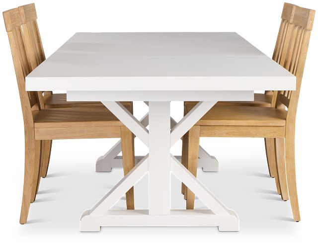 Nantucket White Trestle Table & 4 Light Tone Chairs