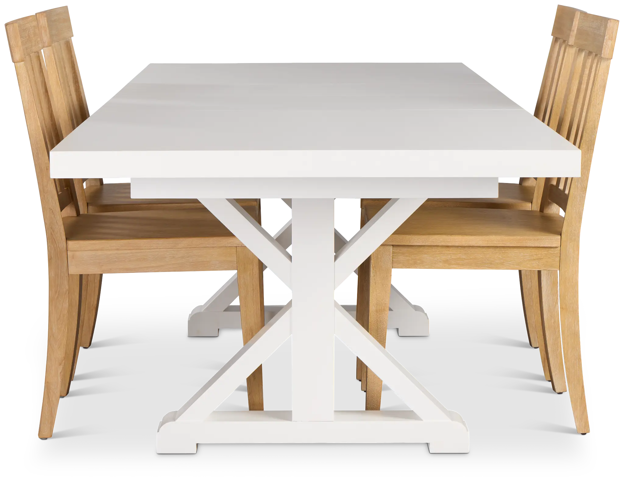 Nantucket White Trestle Table & 4 Light Tone Chairs Nantucket White Trestle Table & 4 Light Tone Chairs