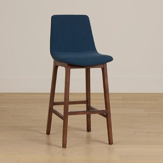 Hamilton Dark Blue Fabric 30" Upholstered Barstool