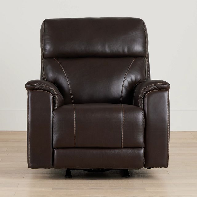 Wells Dark Brown Lthr/vinyl Power Recliner With Heat And Massage
