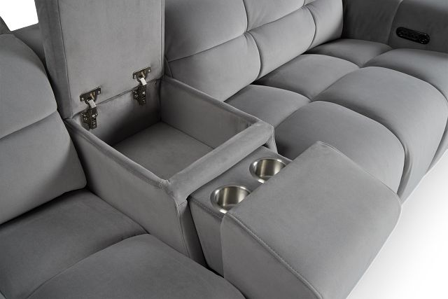 Gemma Light Gray Velvet Medium Triple Power Right Chaise Sectional