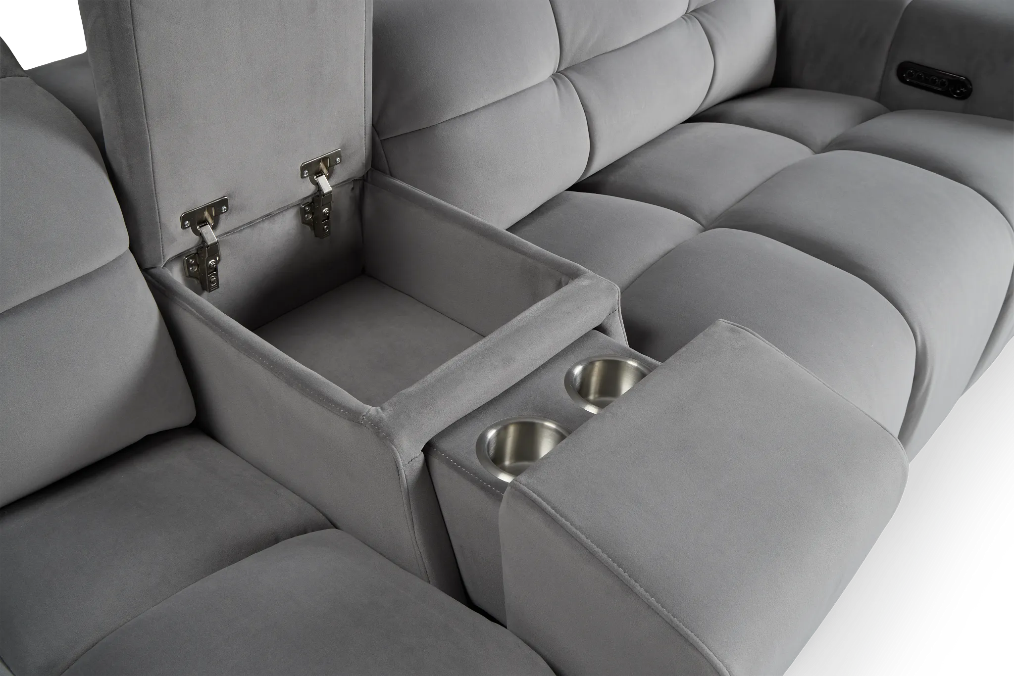 Gemma Light Gray Velvet Medium Triple Power Right Chaise Sectional