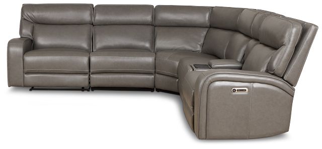 Jasper Gray Leather Medium Dual Power 2-arm Reclining Sectional