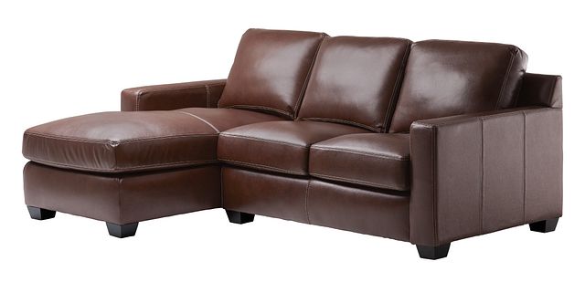 Carson Medium Brown Leather Small Left Chaise Sectional