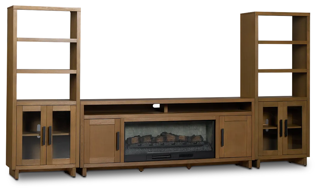 Richmond Light Tone 80" Door Pier Entertainment Wall With Fireplace