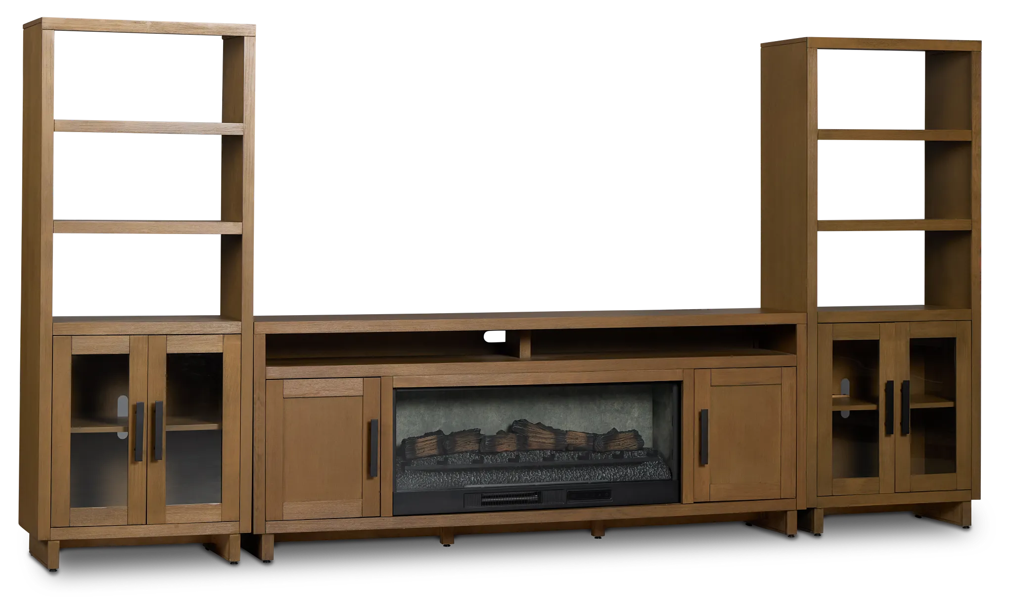 Richmond Light Tone 80" Door Pier Entertainment Wall With Fireplace