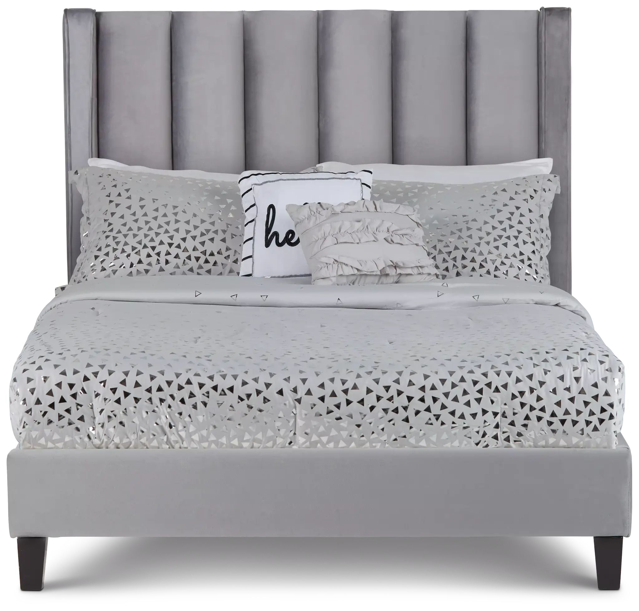 Audrey Dark Gray Velvet Platform Bed Audrey Dark Gray Velvet Platform Bed