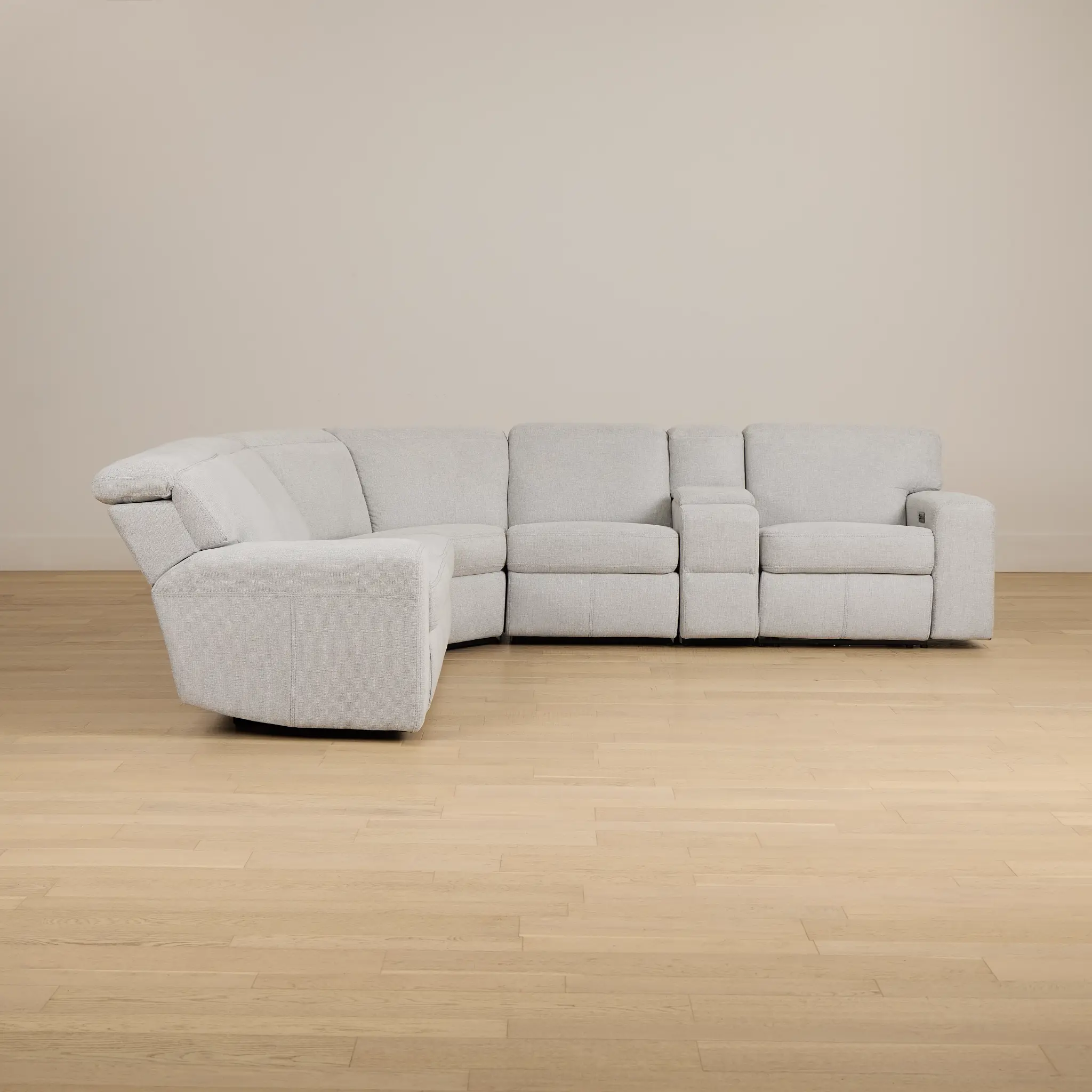 Callum Light Gray Fabric Medium Dual Power 2-arm Reclining Sectional Callum Light Gray Fabric Medium Dual Power 2-arm Reclining Sectional