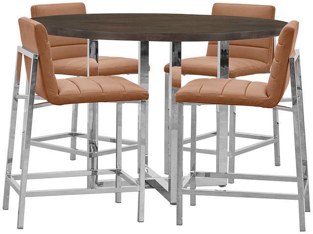 Amalfi Brown Wood High Table & 4 Upholstered Barstools (1)