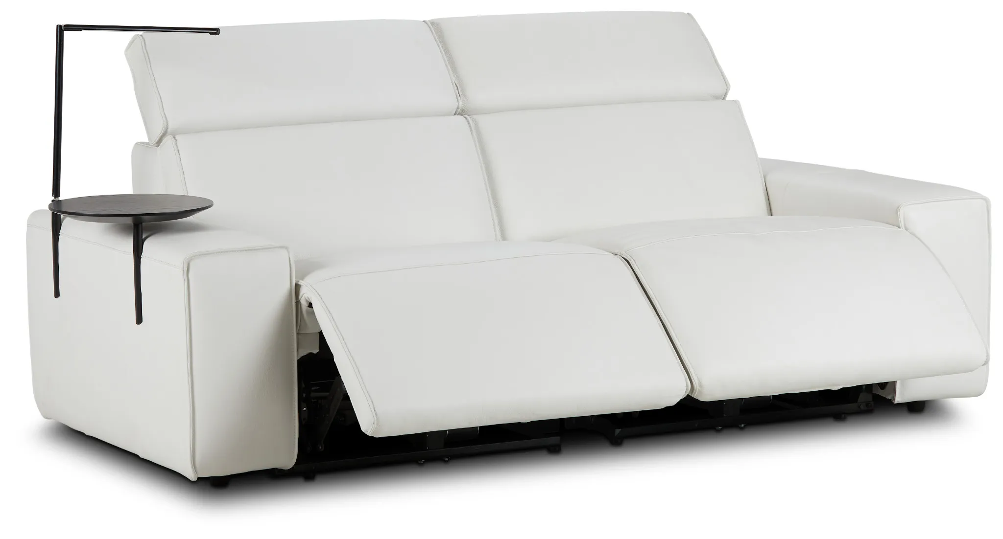 Carmelo White Leather Power Reclining Sofa With Left Table