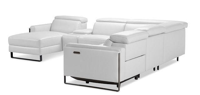 Atlas White Lthr/vinyl Medium Dual Power Left Chaise Sectional