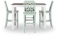 Edgartown Two-tone Square High Table & 4 Light Blue Wood Barstools