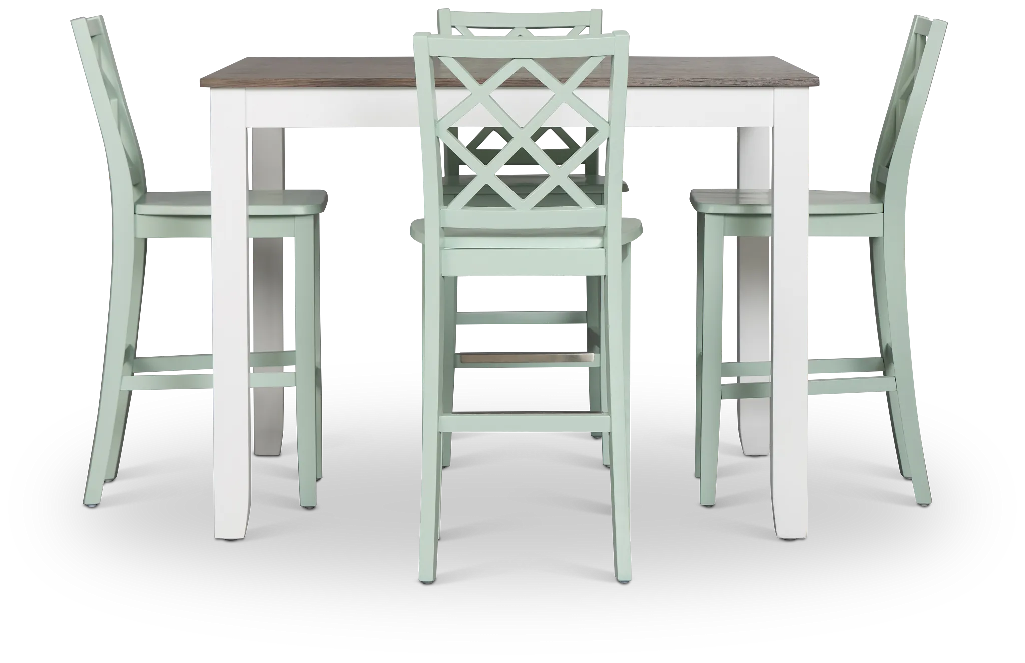 Edgartown Two-tone Square High Table & 4 Light Blue Wood Barstools