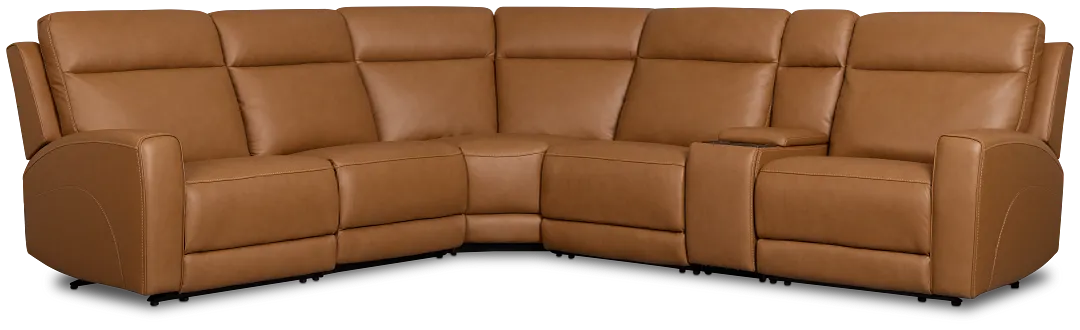 Flexsteel Belmont Medium Brown Lthr/vinyl Medium Triple Power 2-arm Sectional