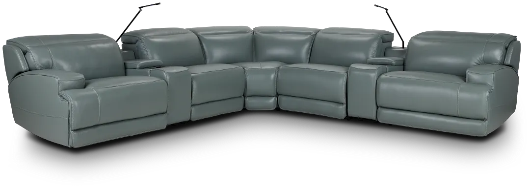 Reign Green Lthr/vinyl Large Dual Power Reclining Two-arm Sectional