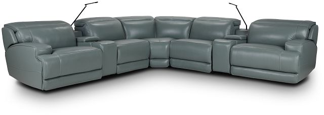 Reign Green Lthr/vinyl Large Dual Power Reclining Two-arm Sectional