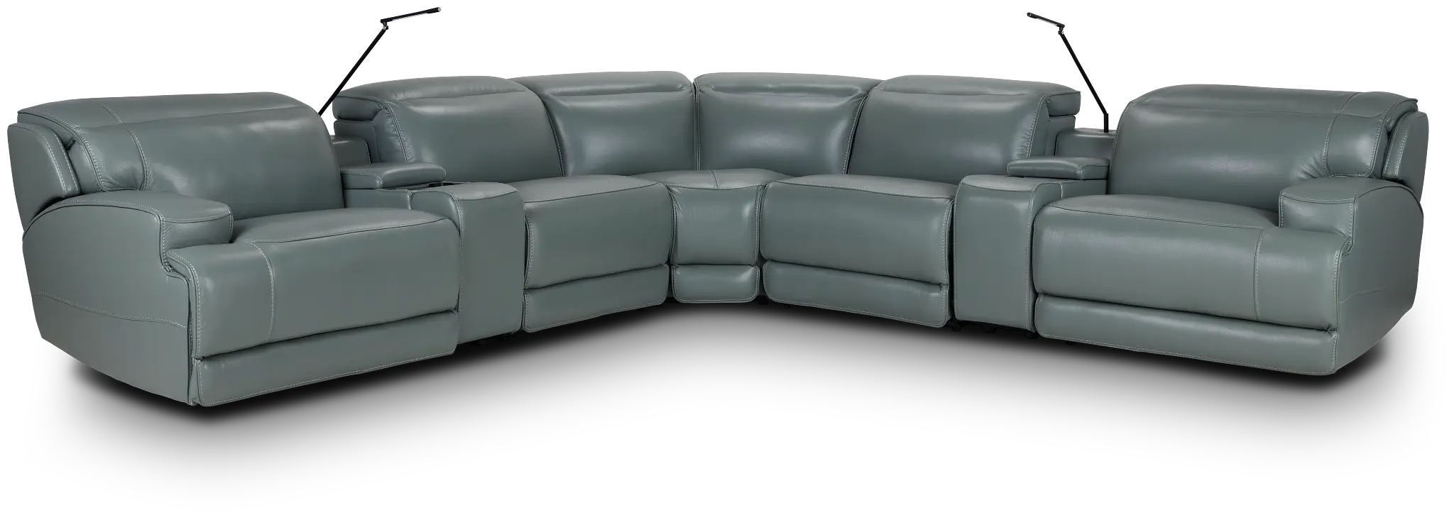 Reign Green Lthr/vinyl Large Dual Power Reclining Two-arm Sectional Reign Green Lthr/vinyl Large Dual Power Reclining Two-arm Sectional