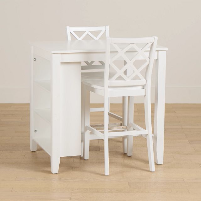 Edgartown White Storage High Table & 2 White Wood Barstools