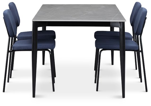 Andover Gray Rect Table & 4 Dark Blue Upholstered Chairs