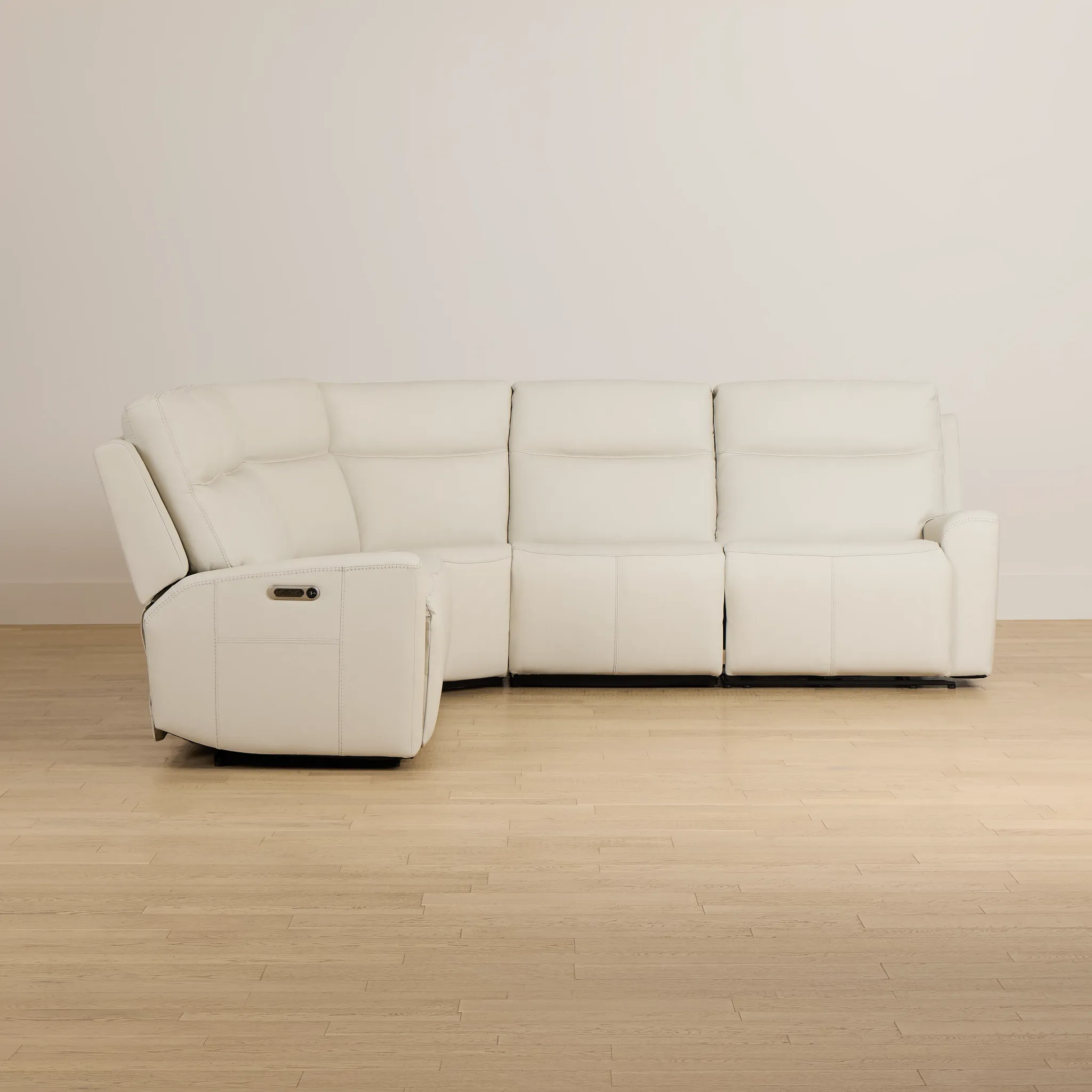 Flexsteel Sterling Ivory Lthr/vinyl Small Triple Power Reclining Two-arm Sectional