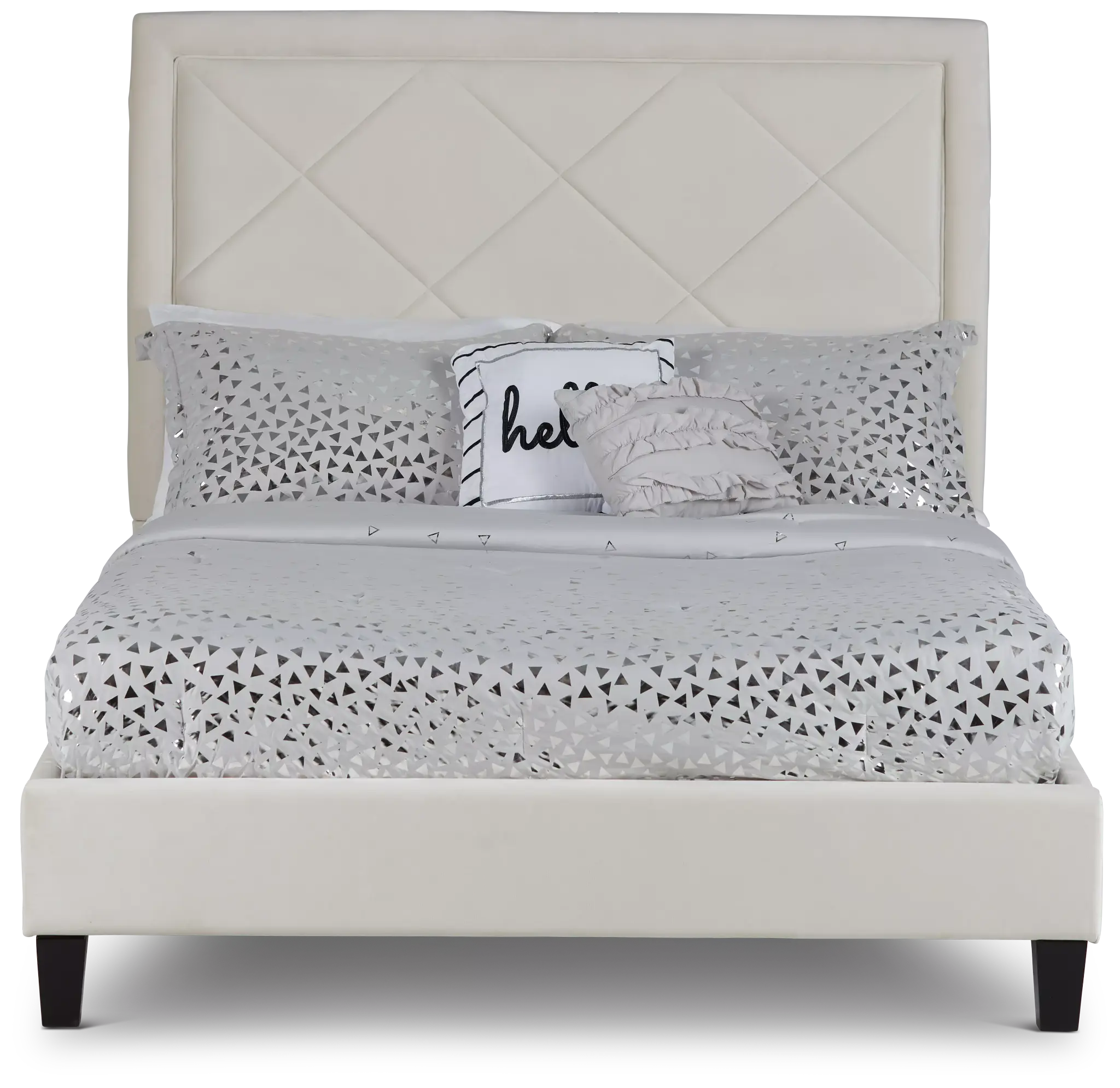 Collin Beige Velvet Platform Bed Collin Beige Velvet Platform Bed