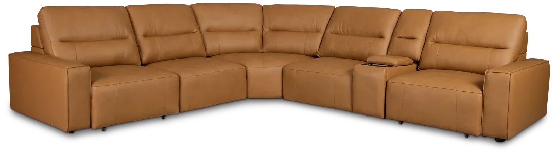 Rudy Brown Lthr/vinyl Medium Dual Power 2 Arm Extension Chaise Sectional