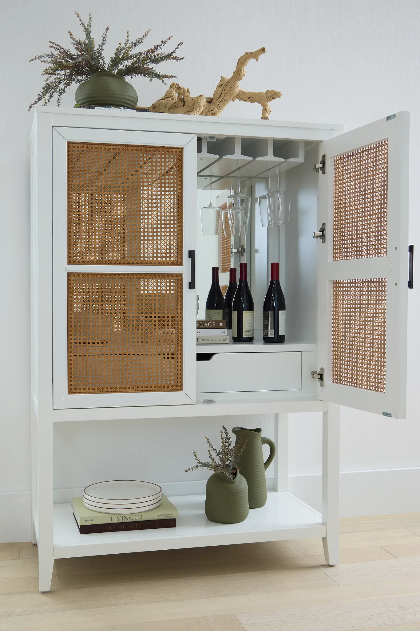 Nantucket Two-tone Woven Bar Cabinet
