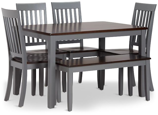 Santos Gray Two-tone Table, 4 Chairs & Bench