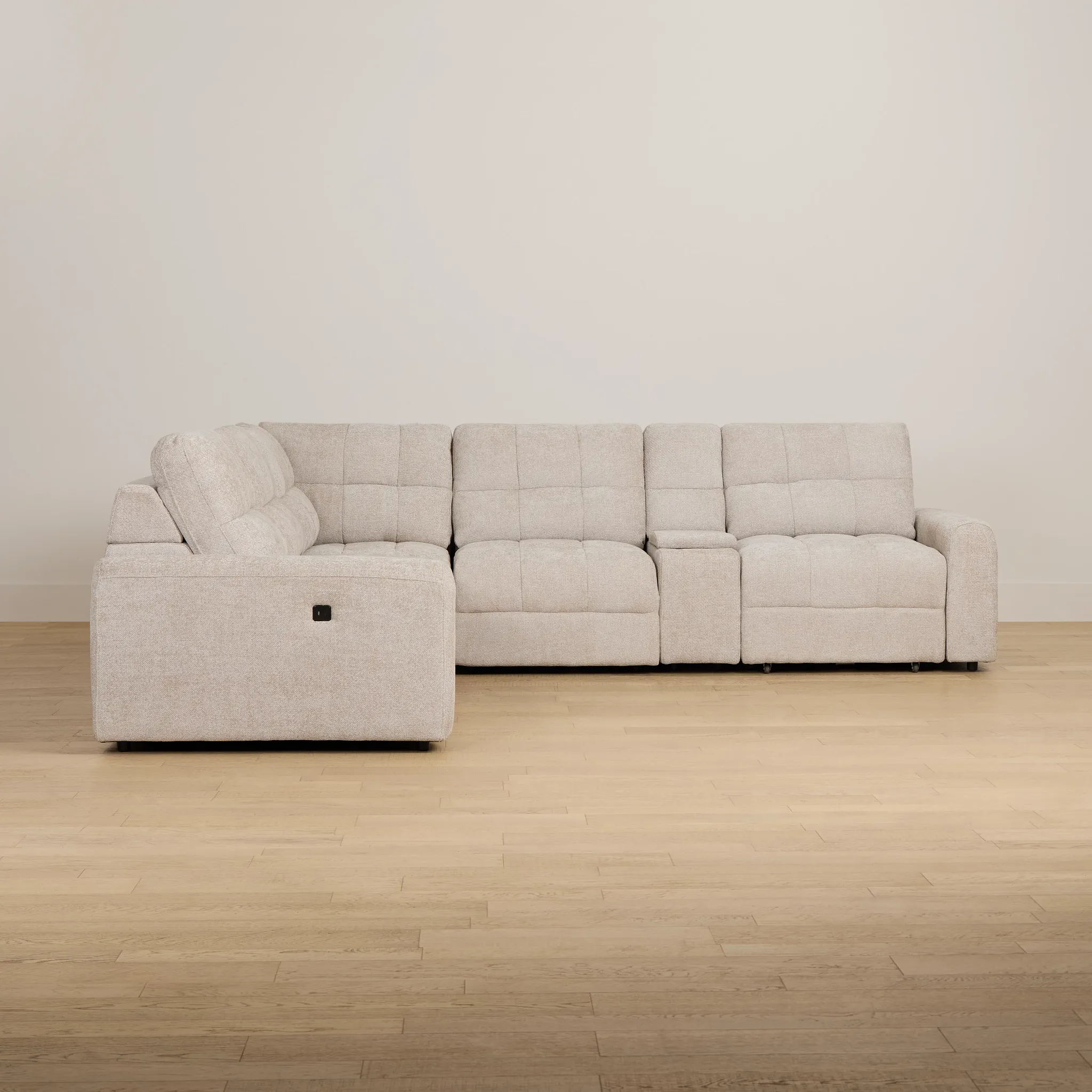 Hendrix Light Taupe Fabric Medium Dual Power 2 Arm Extension Chaise Sectional