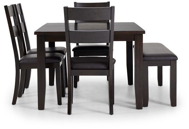 Navarro Dark Tone Rect Table, 4 Chairs & Bench (2)
