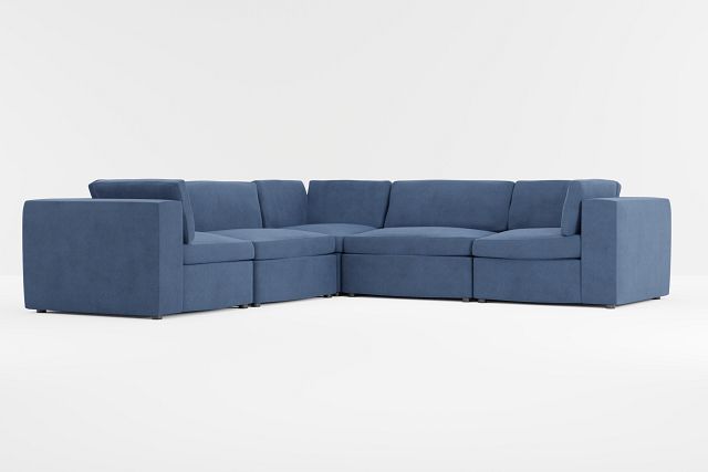 Destin Revenue Dark Blue Fabric 5-piece Modular Sectional