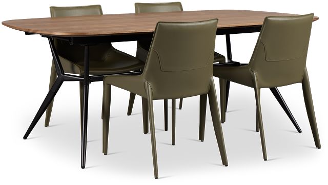 Margo Two-tone Rectangular Table & 4 Dark Green Upholstered Chair