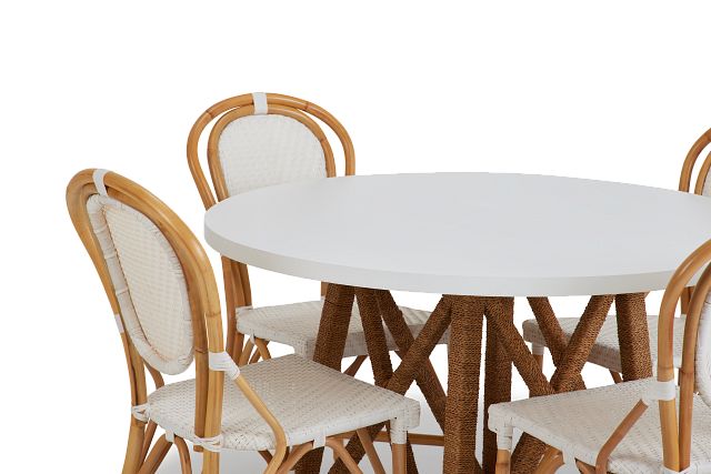 Greenwich Two-tone Round Table & 4 Rattan Chairs