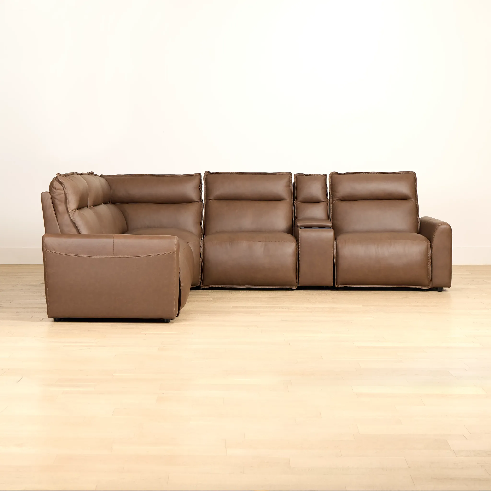 Edison Dark Brown Leather/Vinyl Medium Triple Power 2-arm Sectional