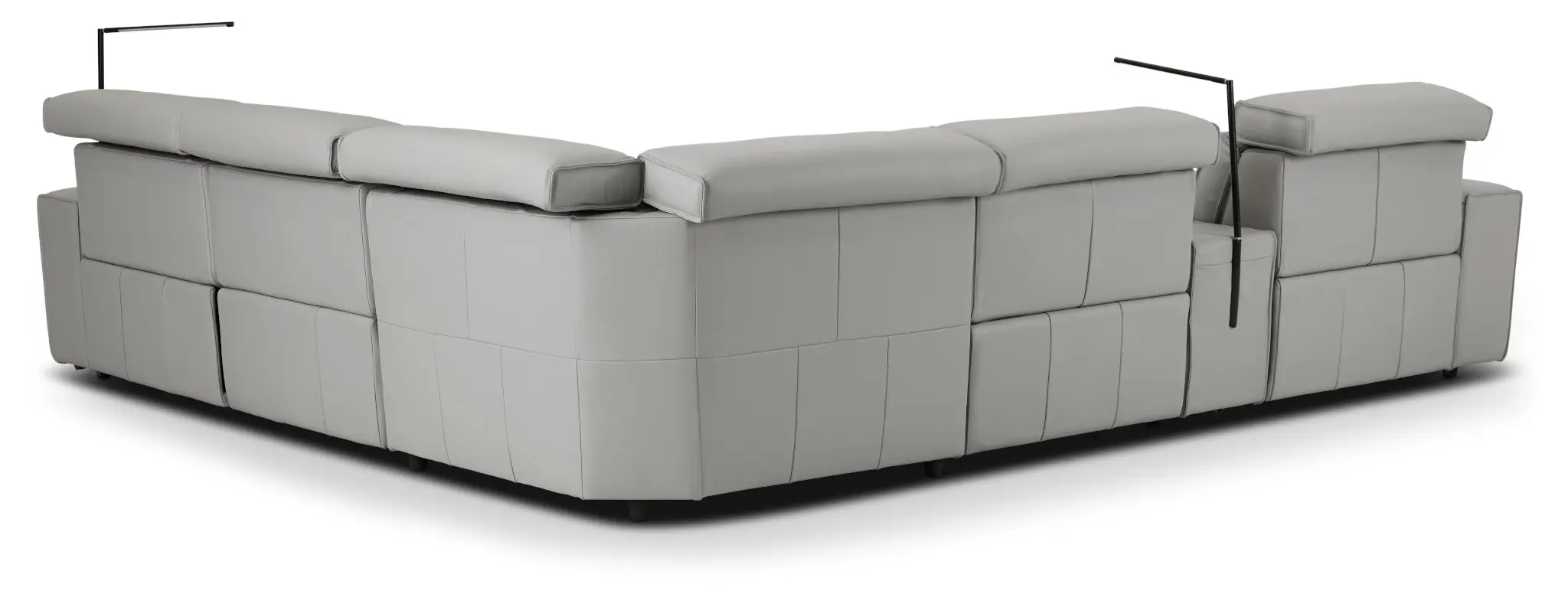 Carmelo Gray Leather Medium Triple Power Sectional W/right Table &light Carmelo Gray Leather Medium Triple Power Sectional W/right Table &light