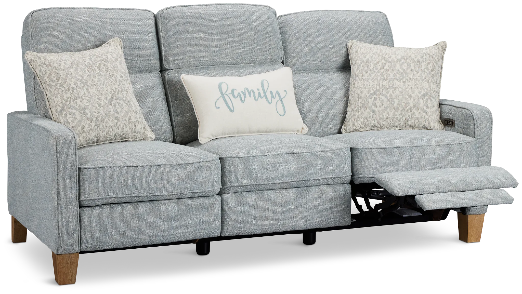 Bayside Light Blue Fabric Power Reclining Sofa