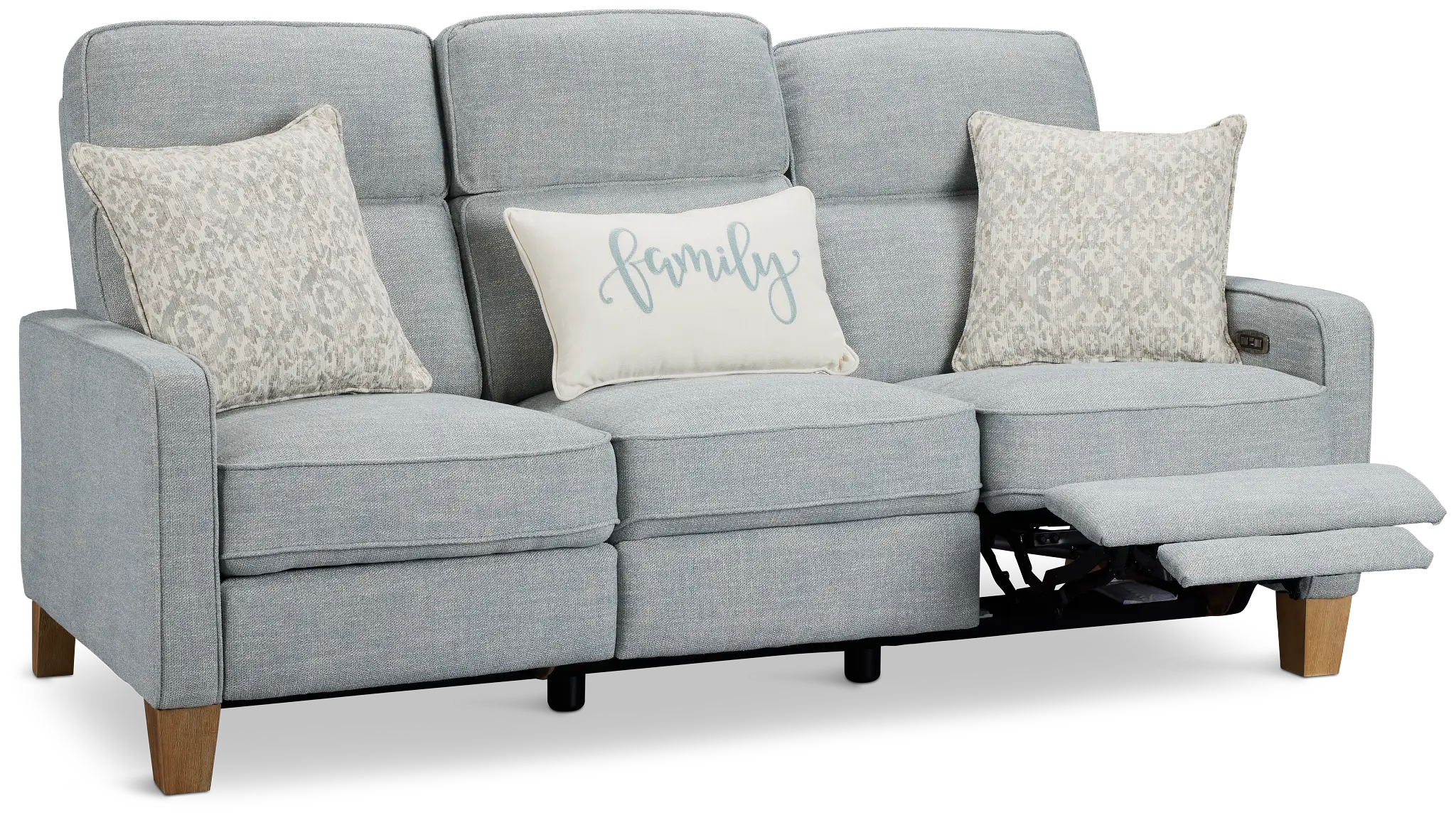 Bayside Light Blue Fabric Power Reclining Sofa Bayside Light Blue Fabric Power Reclining Sofa