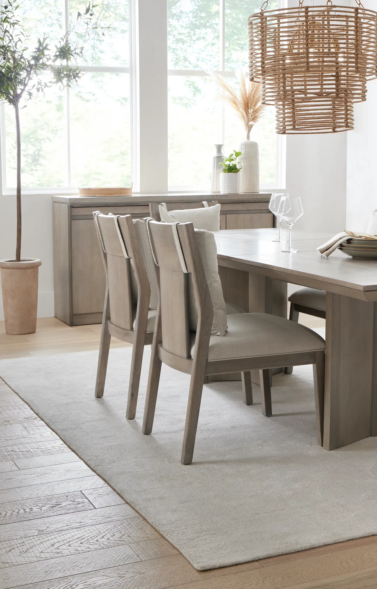 Pasadena Light Tone Rectangular Table & 4 Upholstered Chairs