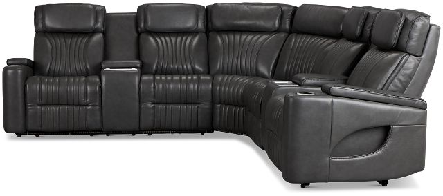 Nova Dark Gray Lthr/vinyl Medium 2-arm Triple Power Massage Sectional