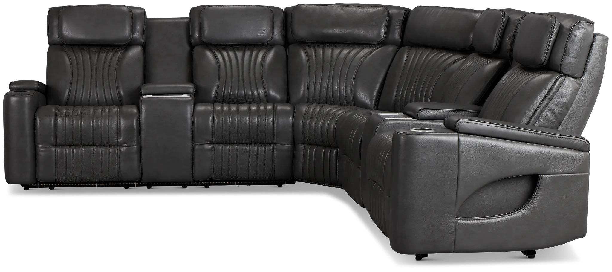 Nova Dark Gray Lthr/vinyl Medium 2-arm Triple Power Massage Sectional