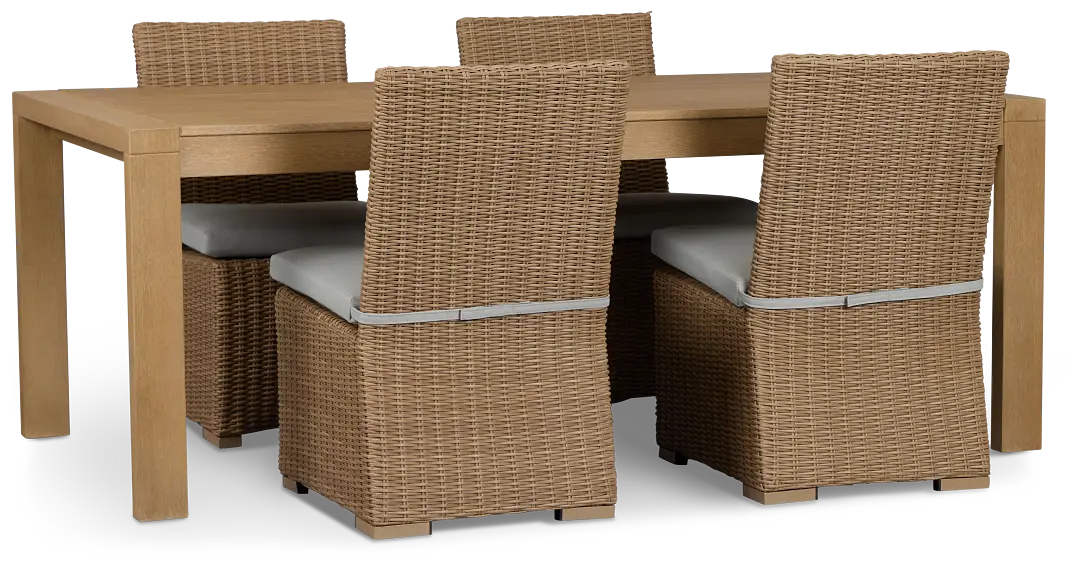 Montecito Mid Tone Rectangular Table & 4 Light Blue Cushioned Chairs Montecito Mid Tone Rectangular Table & 4 Light Blue Cushioned Chairs