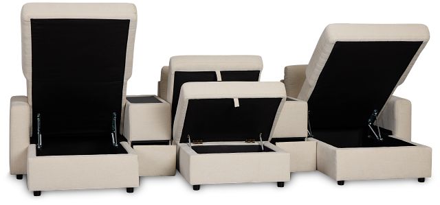 Addie Beige Fabric 6-piece Home Theater With Storage Consoles