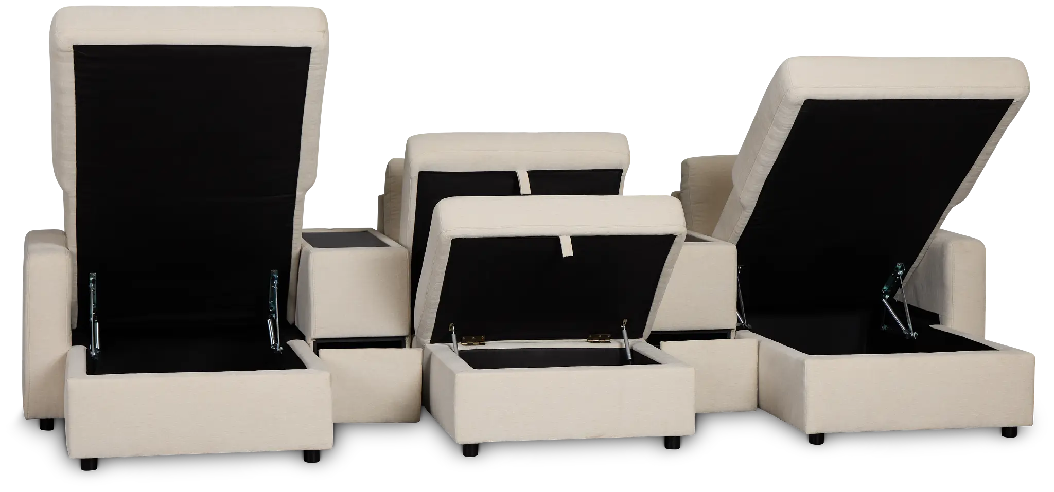 Addie Beige Fabric 6-piece Home Theater With Storage Consoles Addie Beige Fabric 6-piece Home Theater With Storage Consoles