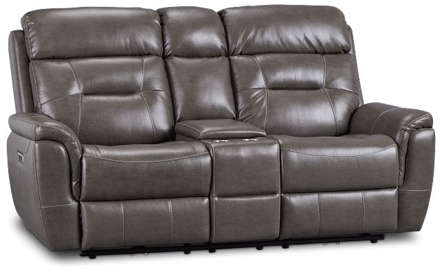 Toby2 Dark Taupe Micro Power Reclining Console Loveseat
